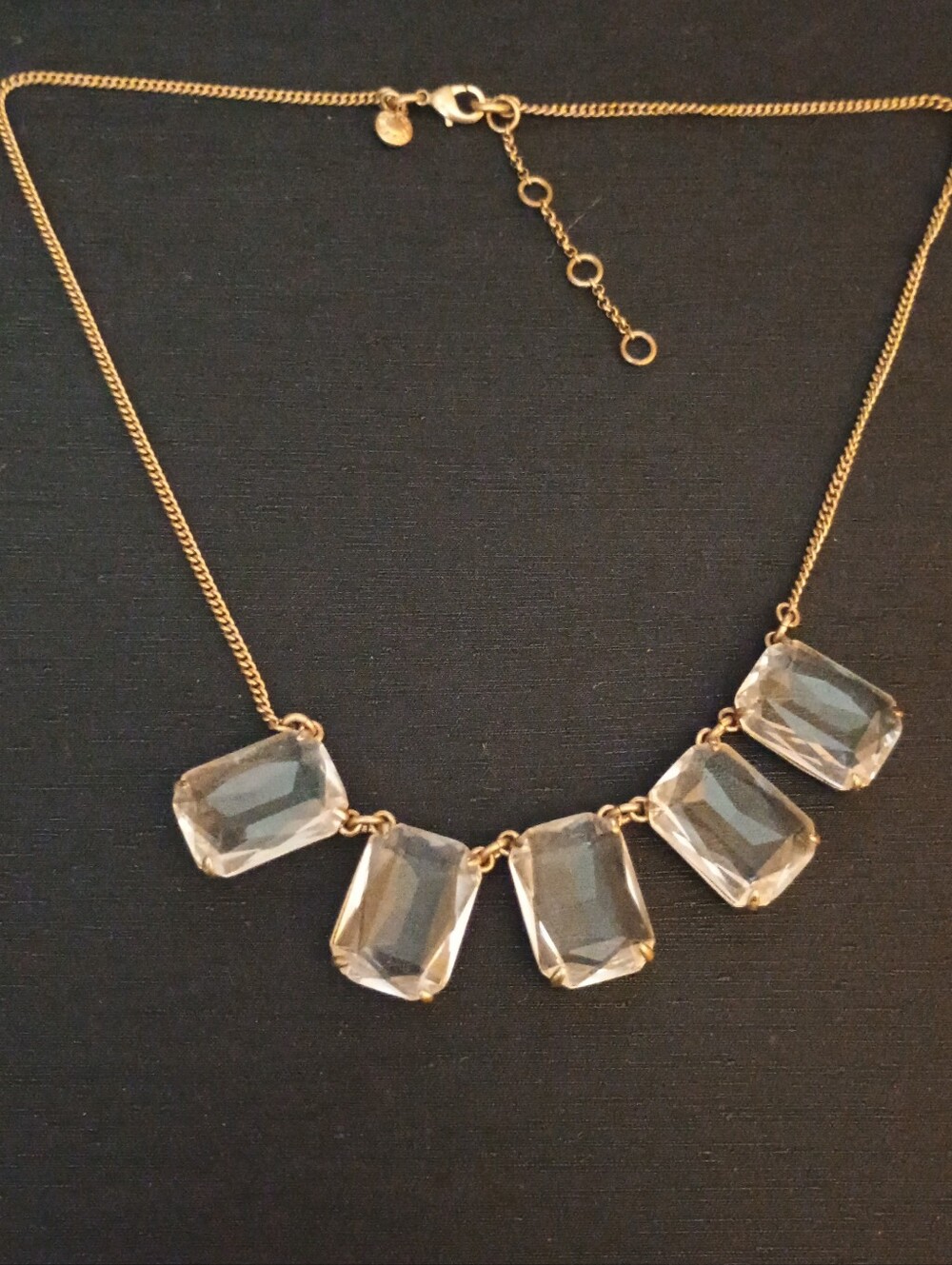 J Crew Gold Crystal Statement Necklace - Clear Gem Pendant 18 "